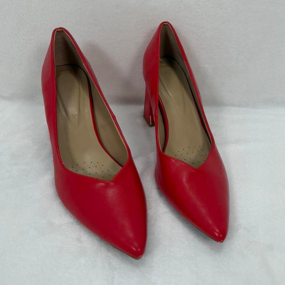 Classic red pointed toe block heels